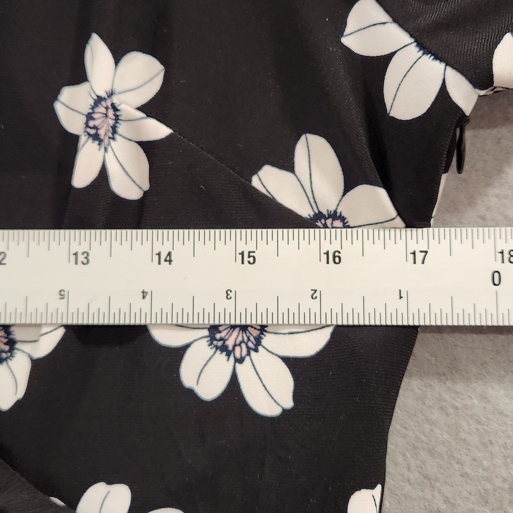 Tommy Hilfiger Womens‎ Black White Dress 10 Floral Ruffle Faux Wrap 3/4 Sleeve - Picture 9 of 11